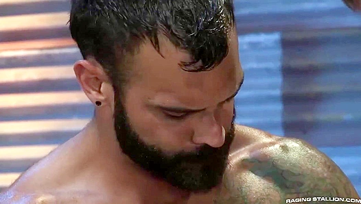 Logan Brian Drake Engage in Steamy Sweat-Slicked Anal Threesome