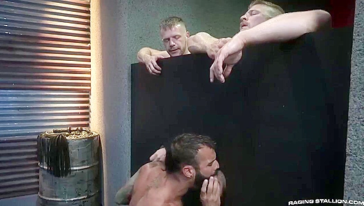 Logan Brian Drake Engage in Steamy Sweat-Slicked Anal Threesome