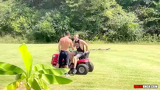 Raw Outdoor Threesome: Finn August Swallows Colby Knoxs Thick Cock Under Open Sky
