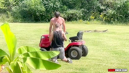 Raw Outdoor Threesome: Finn August Swallows Colby Knoxs Thick Cock Under Open Sky