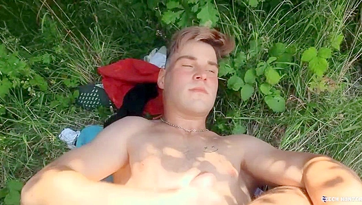 Woodland Threesome: Hung Stud Pounds Curious Under Natures Shade