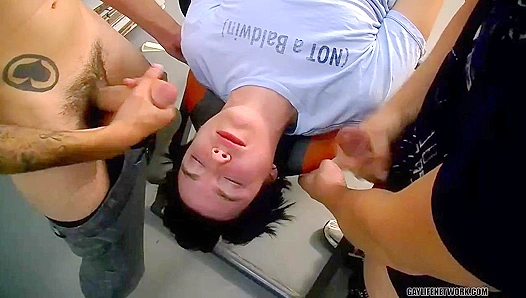 Rads Thirsty Tongue Wraps Around Dustins Thick Cock in Lewd Blowbang Session on Blinx
