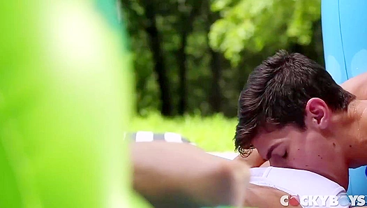 Sizzling Poolside Threesome: Aiden, Leo Handsome Stranger Engage in Steamy Bareback