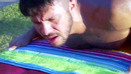 Seth Santaro Swallows Adonis Huge, Oozing Black Cock Under the Blazing Sun – 18+