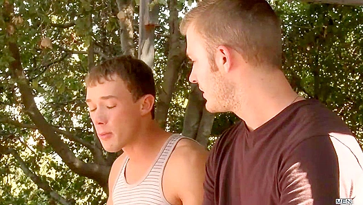 Raw Passion Ignites as Christian Wilde Sucks Kirk Cummings Thick Cock in Steamy Backyard