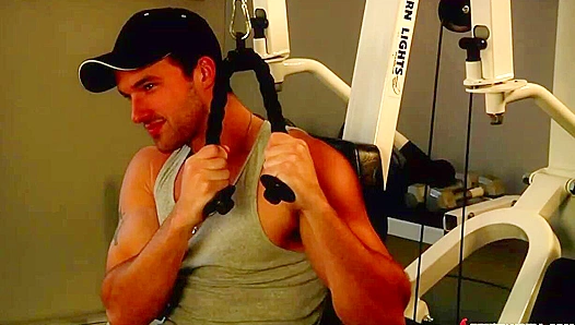 Sweaty Muscle God Tempts in Drenched Home Gym Workout - GayWorkouts 18+