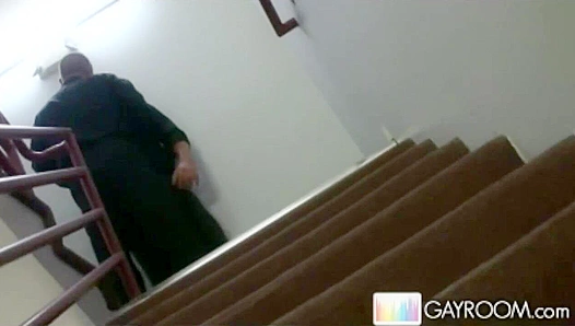 Steamy Stairway Hookups: Horny Mates Facefuck Spurt on the Spot – GayXXX
