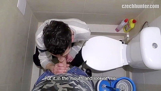 Caught Off Guard, Amateur Receives Sudden Oral Thrill Then Publically Pounded in Restroom