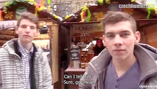Young Thirsty Rivals Compete Mouth-To-Mouth for Huge Load Rewards
