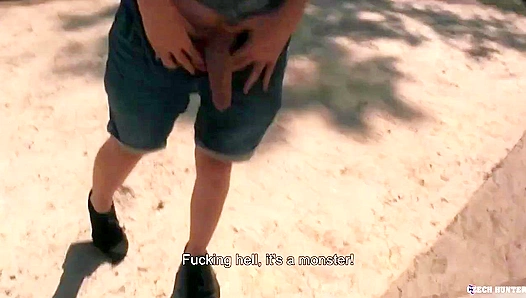 Rough Outdoor Thrill: Tight-Lipped Twink Swallows Huge Dick Deep Inside