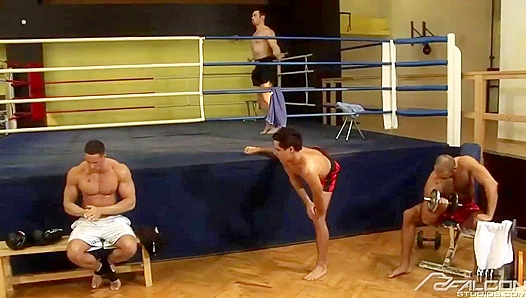 Erik Rhodes Gets Pounded Raunchily by Nathans Crew in Sweaty, Musky Ringside Fuck Fest
