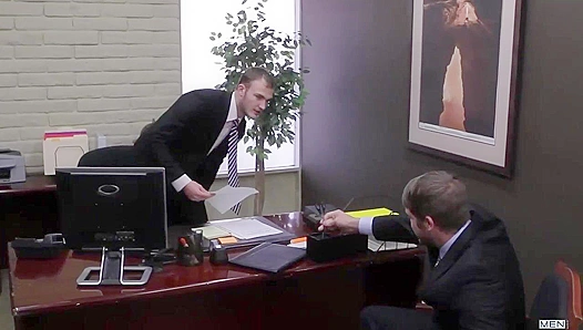 Steamy Office Clash: Christian Wilde and Colby Kellers Intense Man-to-Man Throttle