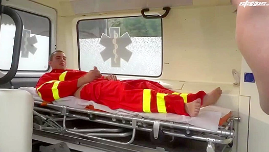 Ambulance Rescue: Alex Stevens Saves the Day by Sucking Julians Huge Cock to Calm Nerves