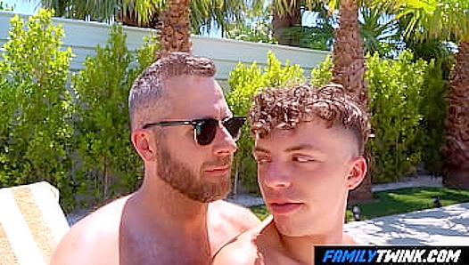 Steamy Seduction by the Pool: Stepdads Thirst Ignites Young Stepsons Desire