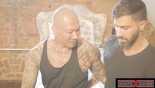Damians Tattooed Thighs Pound Adams Hole as He Gags on Ass, Fucks Rough – Triple Play
