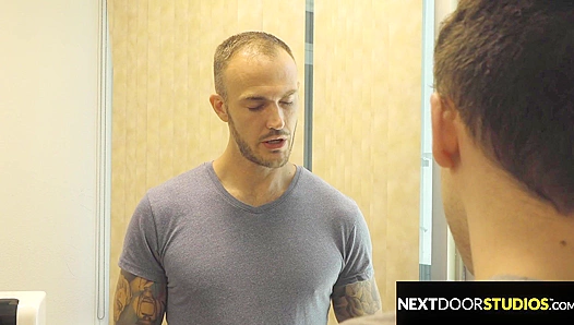 Stepsons Pleasure Mounts as Tattooed Daddy Neighbor Pounds Him Deep