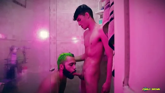 Steamy Shower Seduction: Camilo Devours Andrs Hung Twink Cock – 18+