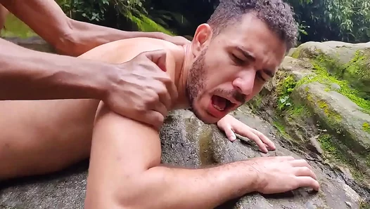 Sultry Splash: Dripping Wet Black Hunk Devours White Teens Thirsty Hole by the Falls –