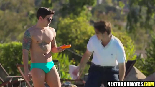 Hunky Pool Boys Tight Hole Tempted by Dakota Paynes Thick Cock - Steamy Jock Action