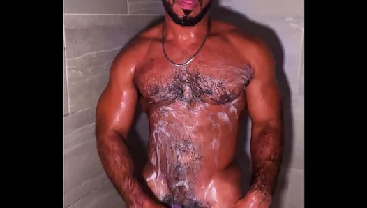 Steamy Shower Showdown: Muscular Latino Flexes His Thick Untrimmed Latin Lover Meat –