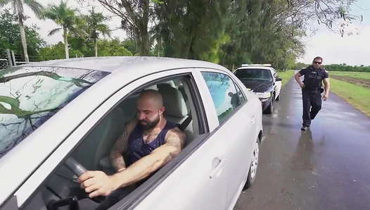 Rough Outdoor Threesome: Brawny Policeman Ravishes Flirty Exhibitionists Ass in Public