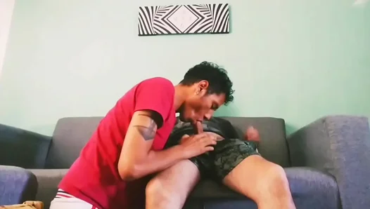 Sultry Summer Afternoon: Hairy Stepdad Enjoys Sucking Teen Boys Juicy Cock Under the