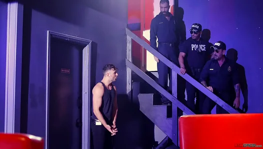 Steamy Threeway Showdown: Hot Cops Overpowered by Brawny Muscles in Searing DP Orgy –