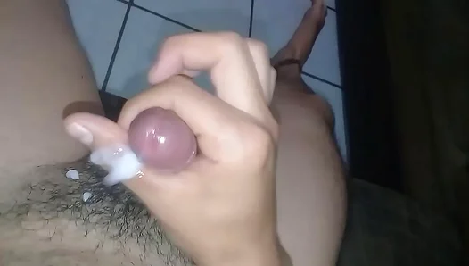 Steamy Solo Thrusts: Juicy Load Erupts as He Spreads Warm Milk Over Hung Erect Cock –