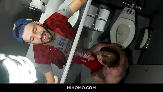 Raw Public Bathroom Thrill: Romeo Kyles Steamy Glory Hole Orgy with Hung Stud