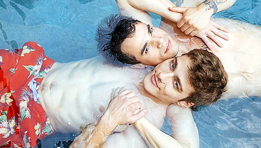 Blake Mitchell Enjoys Levi Karters Pounding Poolside Cock in Raw Threesome