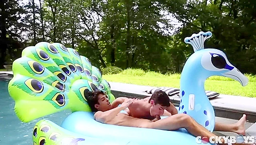 Steamy Poolside Thigh Slapping Tongue Lashing Between Aiden Nico - CockyBoys