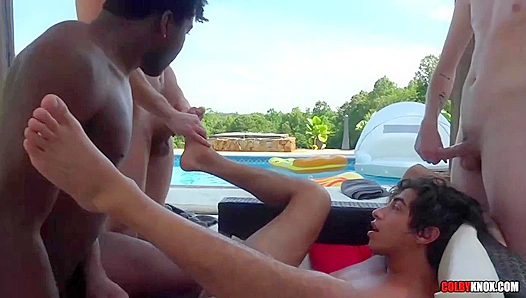 Summer Seduction Ignites: Calvin Colbys Sweltering Poolside Threesome Heat – GayPornHeat