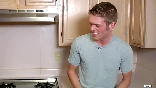 Steamy Kitchen Threesome: Liam Ravishes Morgans Ass While Claiming His Mouth -