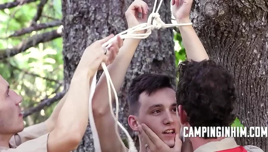 Rough Woods Encounter: Camp Doms Claim Submissive Boys Ass in Thrusting Threesome