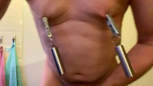 Igniting Kinky Passion: Electric Nipple Clamps Spark Solo Desire – GayPornX 18+