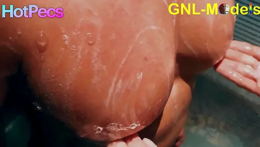 Steamy Shower Seduction: Ripped Asian Stud Worships Hard Pecs in Scorching Intimacy –