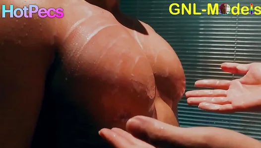 Steamy Shower Showdown: Lean Asian Muscle Twins Playfully Tease Each Others Big Nipples