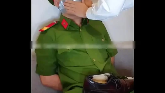 Steamy Uniform Fling: Officer Ignites Lust as Kha Phan Thien Hys Buns Get Grinded – 18+