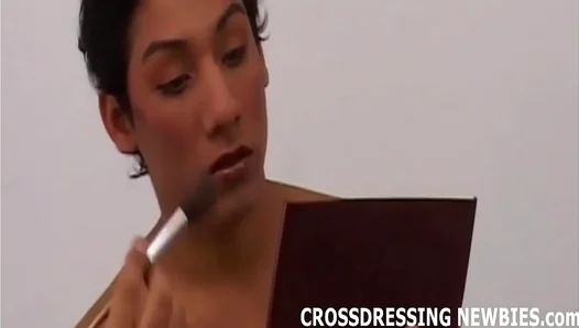Mirror Tease: Barefoot Latino Crossdresser Exposes His Chiseled Physique
