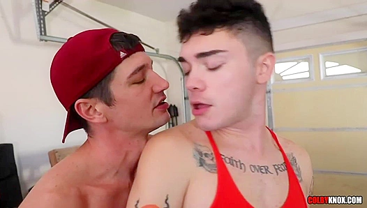 Deep-Throating Ashtins Massive Cock in the Garage – Colby Knoxs Passionate Blowout 18+