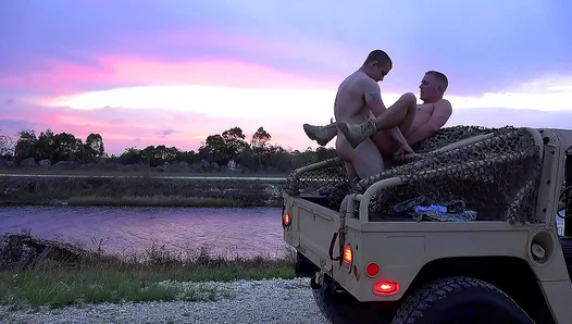 Rugged Soldiers Go Wild in Steamy Outdoor Threesome XXX
