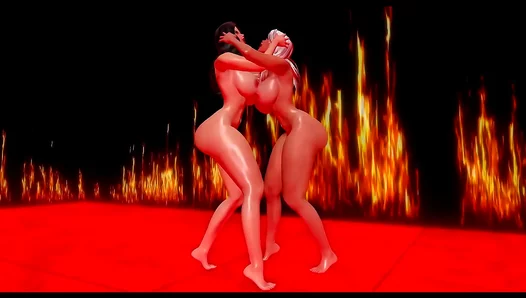 Bare Flesh Ablaze: Blonde and Brunette Engage in Sizzling, Skin-to-Skin Showdown – 18+