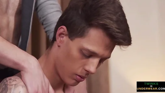 Smooth Twinks Slick Skin Glides Under Therapists Hands as Tension Builds to a Leaking