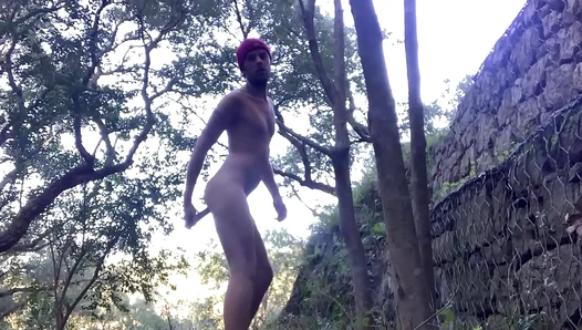 Exposed Thrills: Naked Guy Rides Public Cock Toy – Gay Delight 18+