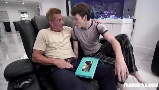 Stepsons Ecstasy: Riding Mentors Huge Dick in Steamy Gay Threesome