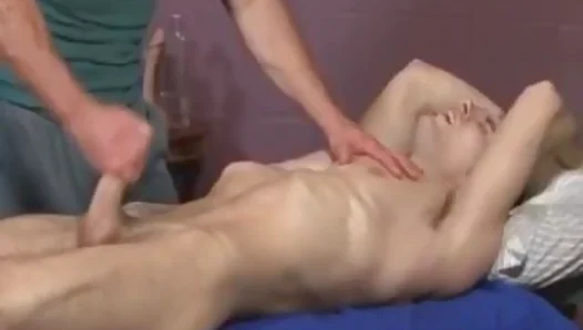 Sensual Muscle Rub Turns Steamy as Hands Wander, Happy Ending Ensues
