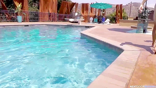 Steamy Sun-Kissed Sex: Scott Devours Cock by the Pool While His Tight Ass Gets Pounded