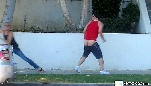 Flashing His Juicy Cheeks: Handsome Hunk Showcases Ripe Bubble Butt on Public Sidewalk -