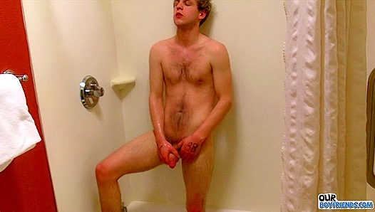 Young Blonde Stud Cums Hard Solo to Pleasure His Bigger Than Average erection –
