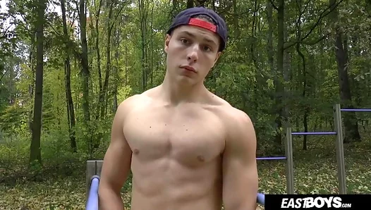 Muscular Stud Grooms and Teases the Cute, Aroused Boy - RandallWhite 18+